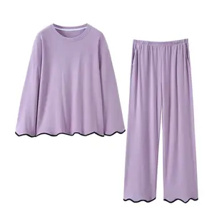 Aoyema Purple Loose Soft Modal Langarmhose Set Warm Dick Home Kleidung Frühling Herbst New Ladies Pyjamas Set