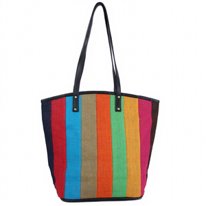 Bolsa de Lona a Rayas Coloridas de Alta Calidad, Estilo Bohemio, para Compras, Uso en Todas las Estaciones, de la India, a Precio de Mayoreo - Product Image 1