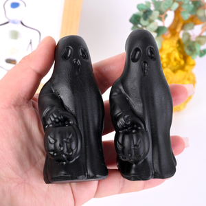 Venta al por Mayor de Piedras Preciosas Naturales, Cristales Decorativos, Esculturas de Obsidiana Negra con Forma de Fantasma para Decoraciones de Halloween - Product Image 2
