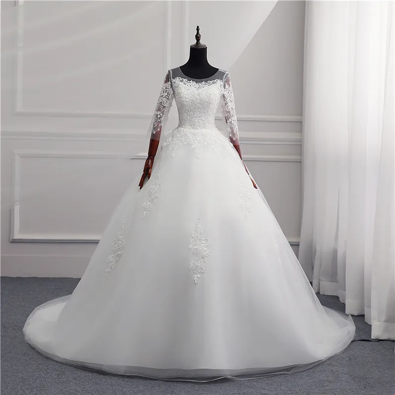 Mode Elegante Spitze Stickerei Halbarm Brautkleid mit Zug Real Image Kleid O Hals weiß Plus Size Vestido De Noiv