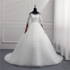 Fashion Elegant Lace Embroidery Half Sleeve Wedding Dress with Train Real Image Gown O Neck white Plus Size Vestido De Noiv