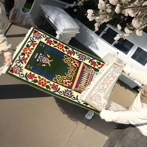 Alfombra de oración floral moderna tejida a máquina, Sajadah islámica antideslizante de poliéster, alfombra lavable para el hogar, regalo de Ramadán - Product Image 1