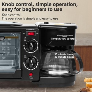 Máquina de desayuno casera tres en uno, pan tostado y horno de sándwich, cafetera eléctrica para carne de cerdo - Product Image 4