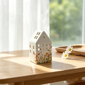 Porte-bougie en <span class=keywords><strong>porcelaine</strong></span>, deux styles, lanterne creuse pour bougie chauffe-plat, décoration de bureau rustique, cadeau artisanal pour mariage et fête - Product Image 1