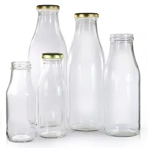 Wholesale 250ml 300ml 500ml 12oz 16oz Clear Glass Beverage Bottles with Lids Juice Packaging Bottles