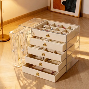 Transparent Acrylic Rectangular Multi-Layer Earring Necklace <b>Storage</b> <b>Box</b> Dustproof <b>Drawer</b> Closure European-American Jewelry - Product Image 1