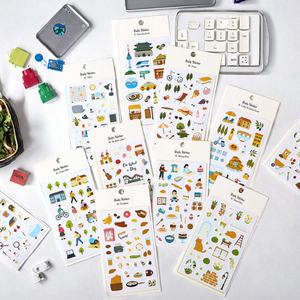 Set de 9 Pegatinas Diarias de Alta Calidad, Calcomanías de Papel con Ilustraciones de Dibujos Animados para Diario - Product Image 1