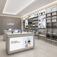 Comptoir d'exposition de téléphones portables pour magasin d'électronique moderne, vitrine LED éclairée, système de sécurité robuste verrouillable, aménagement de magasin de détail