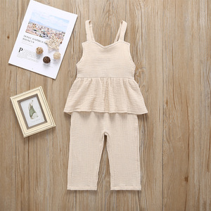 Vêtements d'été pour bébé, hauts et pantalons en mousseline personnalisés pour fillettes, ensemble décontracté de 2 pièces pour bébé - Product Image 1