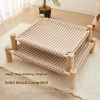 Lit pour chat et chien en bois massif, avec griffoir durable en sisal tressé, surélevé, respirant, tapis rafraîchissant toutes saisons, entièrement amovible