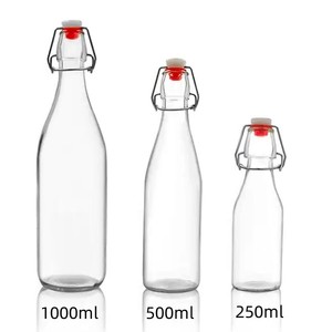 Bouteille en verre transparente avec bouchon à bascule de 500 ml, 750 ml, 1 L pour bière, jus, kombucha – Vente en gros, échantillon gratuit - Product Image 1