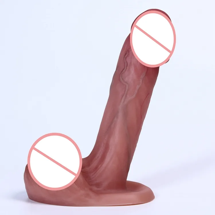 Brauner flüssiger Silikon-Dildo künstlicher Penis realistischer Dildo-Spielzeug für Damen realistisch fernstoßender Silikon-Dildo-Vibrator