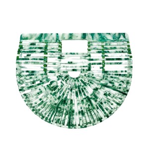 Women Acrylic Fan-Shaped <b>Clutch</b> Hollow Slatted Half Moon Hard Case Handbag for <b>Wedding</b> Cocktail Party - Product Image 3