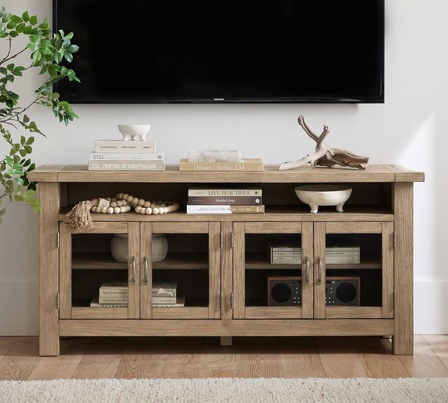 2026 Farmhouse Design Long Black TV Stand Cabinet with 4 Glass Doors for Living Room