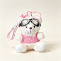 En gros, pendentif de sac ours en peluche rose en coton avec nœud, pour sacs d'école de filles, porte-clés poupée en peluche originale, personnalisation OEM disponible