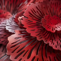 Grande sculpture murale en acier inoxydable rouge en forme de fleur, art floral découpé au laser 3D, sculpture métallique personnalisée pour la décoration du hall d'hôtel