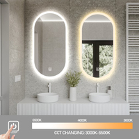 Miroir de salle de bain ovale à LED certifié CE ETL, à fixation murale, cadre fin, miroir à LED à intensité variable