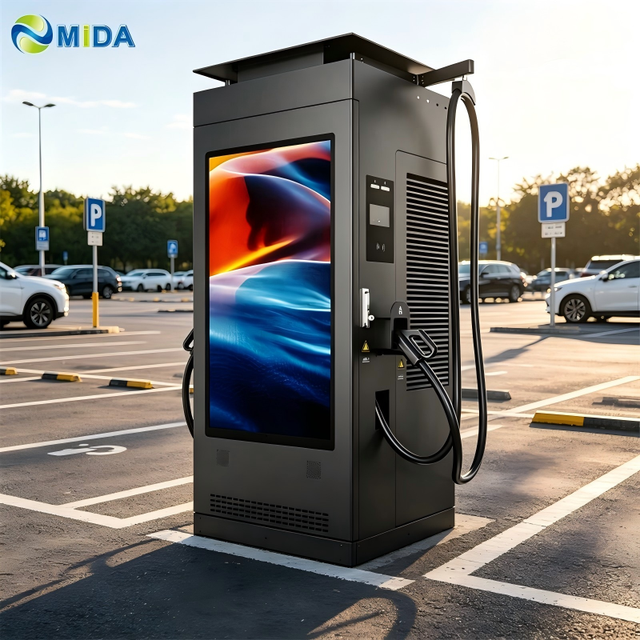 MIDA New Commercial 60kW 80kW 120KW 240KW  CCS1 CCS2 CHAdeMO GBT DC Fast Charger Station with 43-Inch Advertising Screen