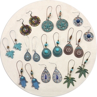 Boucles d'oreilles bohèmes vintage avec pendentif goutte d'eau turquoise, main de Fatma et feuille, bijoux pour femme