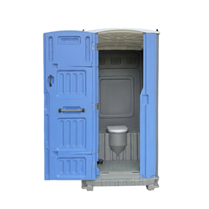 Cabine de toilette portable en plastique, porte bleue, design moderne, durable, solution de toilettes publiques pour usage extérieur - Product Image 1