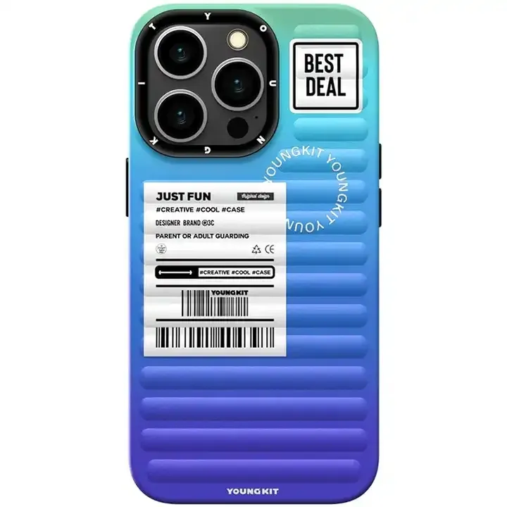 Youngkit casing ponsel Super modis, casing ponsel pelindung desain melengkung gradien warna Laser untuk iPhone 15 13 14