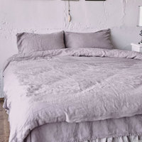 Parure de lit quatre pièces en coton/polyester 100 % couleur unie, vente en gros, style lin français naturel, housse de couette 400TC