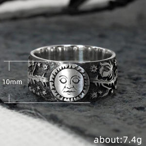 Bagues en argent F558, plaqué argent antique, motif sur le devant, bijoux de mode unisexe, cadeau pour hommes et femmes - Product Image 4