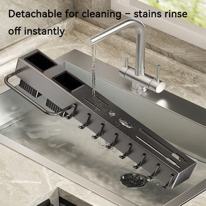 Support de rangement moderne mural multifonctionnel porte-<span class=keywords><strong>couteau</strong></span> sans perçage organisateur de cuisine avec conteneur à baguettes - Product Image 6