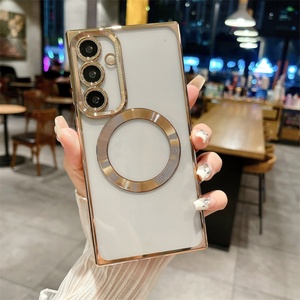 With Camera <b>Lens</b> <b>Protector</b> for Samsung S24 S23 S22 S21FE ULtra Plus Electroplated Phone case Transparent Magnetic Suction - Product Image 3