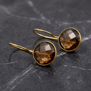 Elegantes Pendientes de Aro/Colgantes de Cuarzo Ahumado con Baño de Oro de 18k y Plata, con Gema Certificada, de Moda para Mujer, Joyería de Fiesta, Regalo - Product Image 2