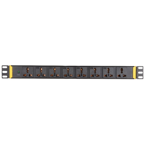 8 Way Universal PDU Socket 1U <b>Rack</b> Mount Power Strip Flame Retardant Aluminum Alloy Shell Green LED Indicator 2500W Max Yellow - Product Image 4