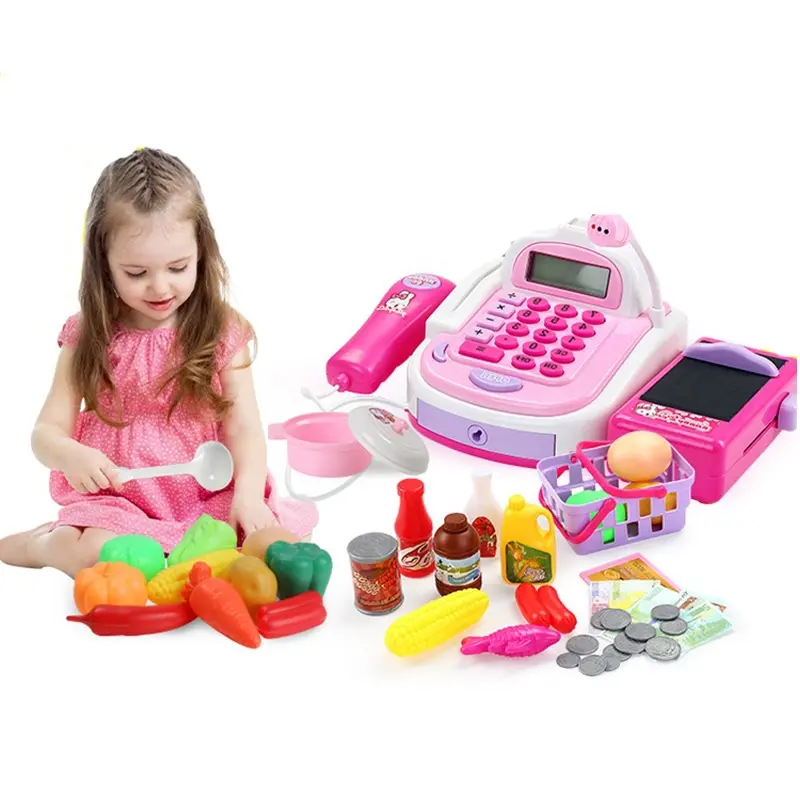 Kids Plastic Cash Register Supermarket Toys Set Girls Pretend Play Toy