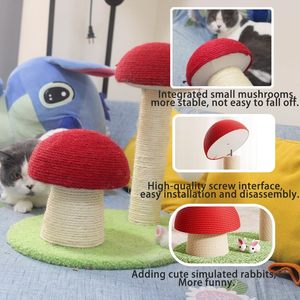 Schattige paddenstoelvormige natuurlijke sisal krabpaal voor katten, interactief speelboom voor binnenkatten - Product Image 2
