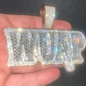 <span class=keywords><strong>Collier</strong></span> personnalisé avec nom Moissanite, pendentif de lettre Hip Hop glacé, bijoux en argent 925 VVS Moissante Diamond, cadeaux pour hommes - Product Image 1