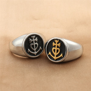 <b>Men's</b> Anchor Pattern Titanium Steel <b>Ring</b> <b>Silver</b> And Gold Retro Punk Style Jewelry Gift For <b>Men</b> - Product Image 1