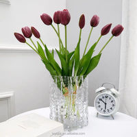 Fleurs artificielles, 5 tiges de tulipes de 38,5 cm, en caoutchouc doux au toucher, effet hydratant, bouquet de fleurs pour la maison, la table, le vase, la décoration de mariage