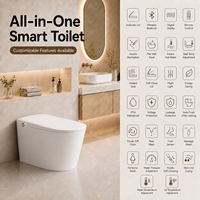 WC intelligent monobloc moderne à sortie carrée, drainage P-trap, sans limite de pression d'eau, réservoir encastré, siège chauffant, étanchéité IPX4