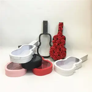 Wholesale Guitar Shaped Black Marble Flower Roses Florist Boxes Gift Packaging Christmas Decoration Gift Hard Box With Window