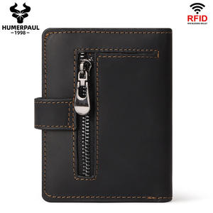 Porte-monnaie unisexe en cuir Crazy Horse Hummer Paul, portefeuille court RFID, fermeture éclair vintage transfrontalière, cuir véritable, polyester, <span class=keywords><strong>carte</strong></span> - Product Image 5