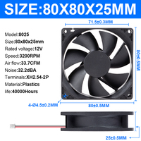Ventilateur d'extraction industriel haute vitesse 8025 pour salle de bain, ventilateur de refroidissement DC 80x80x25mm 5V 12V, petit ventilateur axial DC