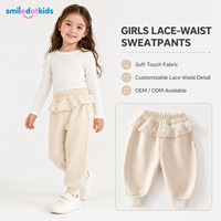 Pantalon de jogging personnalisable en coton doux pour petites filles avec taille en dentelle et revers, OEM ODM, vente en gros, logo personnalisé