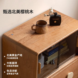 Solid Wood Side Cabinet Cherry Wood Living Room <b>Storage</b> <b>Drawer</b> Cabinet Vintage Style Indoor Furniture - Product Image 1