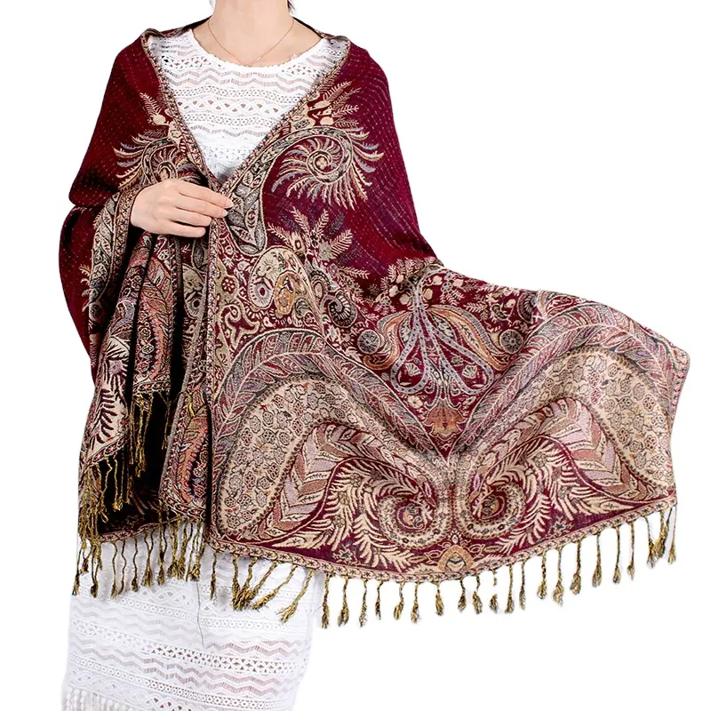 Großhandel Premium Soft Silky Reversible Paisley Schal Wrap Pasmina Schal Pashmina für Frauen