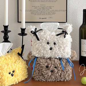 Cute plush puppy tissue box, suitable for dorm rooms, women's home use, desktop tissue box, living room desktop decoration, - Product Image 1