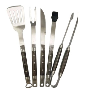 Outils de cuisson pour <span class=keywords><strong>barbecue</strong></span> avec manche en <span class=keywords><strong>bois</strong></span> coloré, en acier inoxydable 430, 10 pièces - Product Image 1