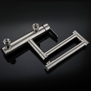 304 acier inoxydable encastré mural Double trou pliant pivotant rotatif robinet d'évier de <span class=keywords><strong>cuisine</strong></span> <span class=keywords><strong>mitigeur</strong></span> d'eau froide et chaude - Product Image 5