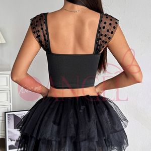 KISS ME ANGEL Sexy Sous-Vêtements Sweet Girl Bow Dot Dentelle Évider Perspective Maille Plissée Dos Nu Fishbone Sexy Débardeurs - Product Image 6