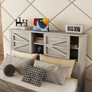 Cama Queen Size Estilo Farmhouse con Base de Plataforma, Cabecera con Almacenamiento y Estación de Carga, Juego de Dormitorio de 3 Piezas - Product Image 3