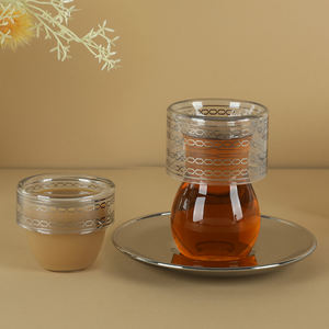 2025 nueva llegada etíope plata galvanizada taza de té grabada Juego de platillos vidrio transparente para regalos de Negocios Árabe turco - Product Image 2