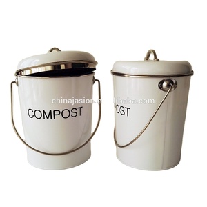 Cream Metal Kitchen <strong>Compost</strong> Caddy - Composting <strong>Bin</strong> for <strong>Food</strong> Waste Recycling - Product Image 1